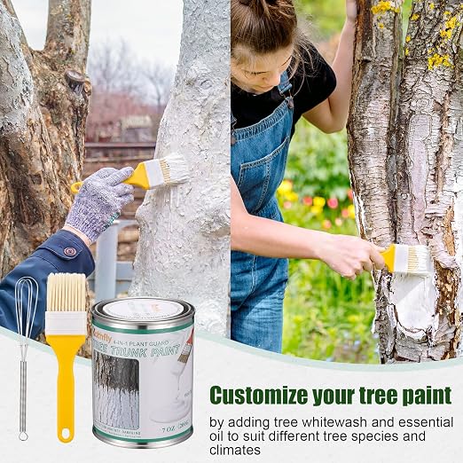 Kathfly 1 Pack Tree Paint Kit Tree Whitewash Trees Trunk Protection with Tinplate Container Whisk Brush for Fruit Nut Ornamental Trees Sapling Garden Yard Orchard (7" Whisk,Large Yellow Brush)