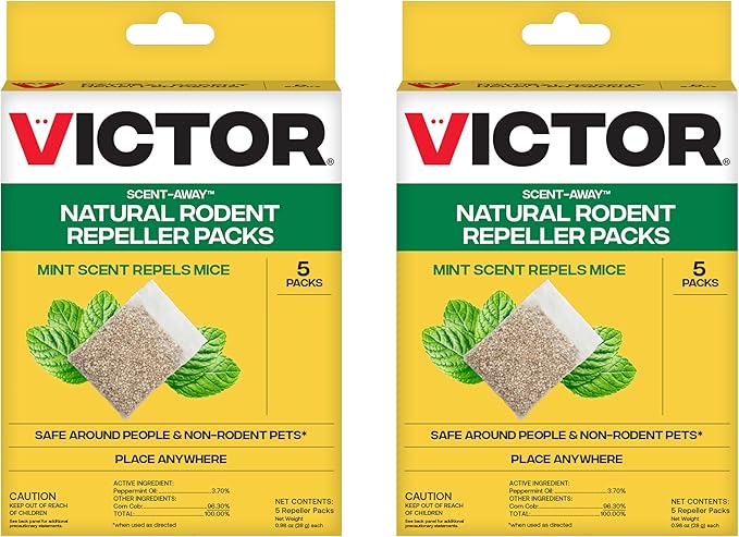 Victor Scent-Away Mouse Repellent Pouches with Peppermint Oil - Natural Rodent Repeller for Indoor and Outdoor Use, 10 Pack M805B-2SR