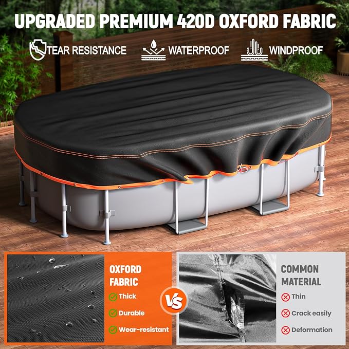 15x30Ft Oval Pool Cover - Solar Rectangular Covers for Above Ground Pools, Oxford Fabric Pool Covers for Above Ground Pools with Winch and Cable, Waterproof and Dustproof Swimming Pool Cover