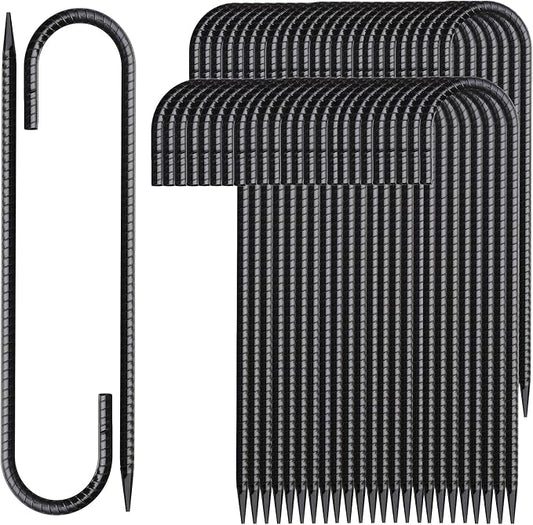 12 Inch Rebar Stakes 50 Pack J Hook Ground Stakes Heavy Duty Chain Link Fence Stakes Galvanized Anchors Metal Tent Stakes for Wire Fencing Concrete Forming Trampolines Camping Canopies Shed Swing