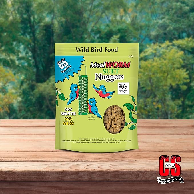 C&S Mealworm Suet Nuggets, Outdoor Wild Bird Food for Robins, Blue Jays, Woodpeckers, Wrens, Bluebirds and More, 27 Ounces