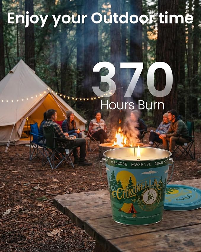 M&SENSE Large Citronella Candles Outdoor 60 oz,Big Outdoor Summer Candle,Large Citronella Candle for Patio,Big Camping Candles,370 Hours Burn Time,Nature Soy Wax