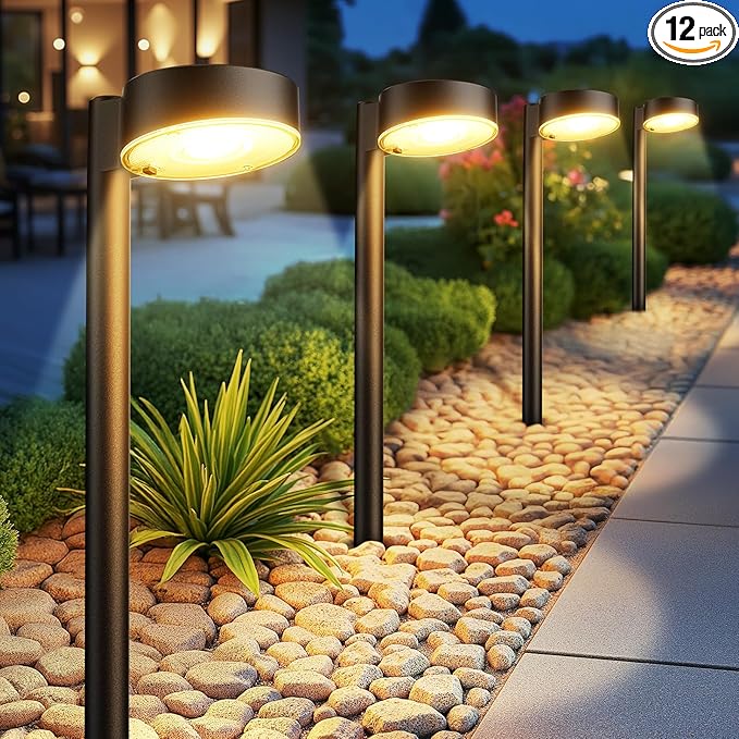 Ahaorigin 12 Pack Solar Pathway Lights Outdoor, 12 Brighter LED Solar Lights Outdoor Waterproof, Up to 12 Hrs Modern Solar Powered Path Light for Yard Garden Walkway Driveway