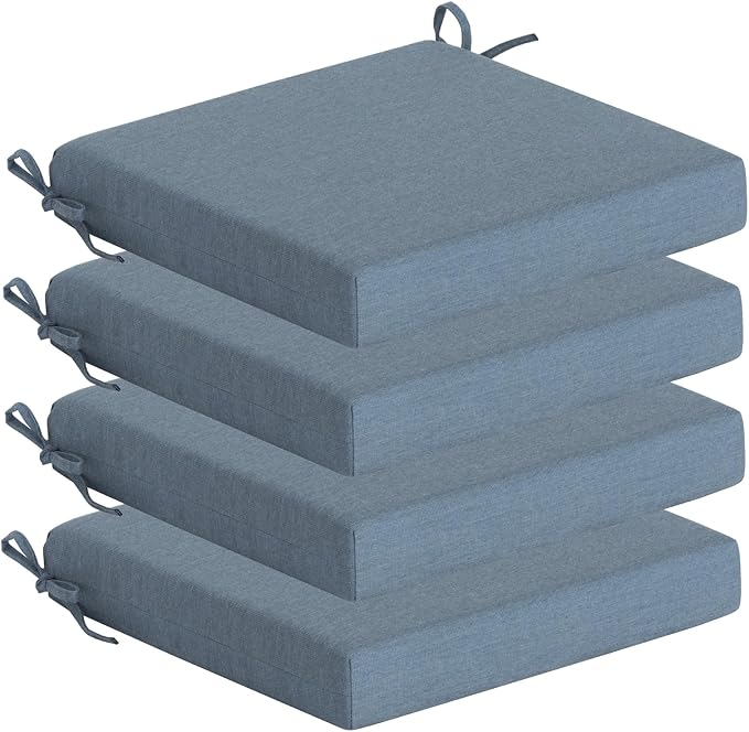 Sunbrella Outdoor Patio Chair Cushions Set of 4, Water-Resistant Stain-Resistant Weather Resistant Patio Seat Cushions Pad with Adjustable Straps,20"x20"x3.1",Sunbrella Spectrum Denim