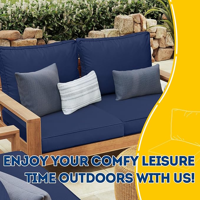 AAAAAcessories Outdoor Deep Seat Cushions with Double Welted Pillow, Waterproof, Fade-Resistant Patio Furniture Replacement Cushions, 24" x 24" x 5" + 24" x 19", Navy Blue