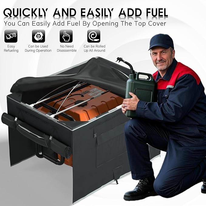 Generator Tent With Bracket,Generator Covers While Running,28x20x20 inches,Roof Design Without Water Accumulation,1680D Marine Canvas Production+Heavy-Duty Stainless Steel Bracket, Black
