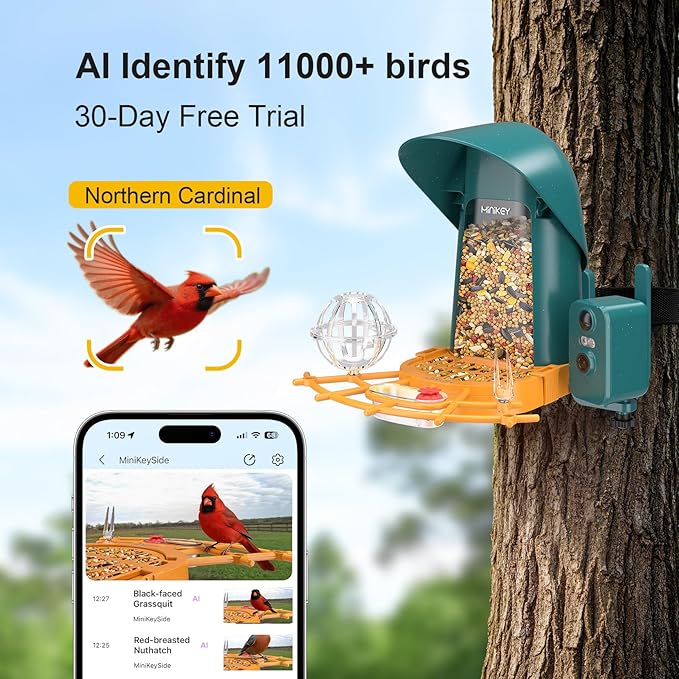 Smart Bird Feeder with Camera Outdoor Birdhouse, 4MP Ultra HD & AI Identify 11000+ Species, 2L Large Capacity, Solar Powered with App Arrived Alerts, Ideal Bird House Gifts for Mom Dad