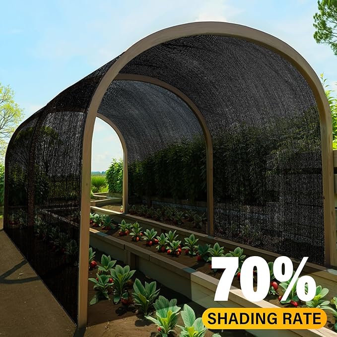 JOJOLEE 70% Sun Shade Cloth, 6.5x10FT Shade Net Mesh Tarp with Grommets, Black Sunblock Cover for Outdoor Patio Plants, Pergola, Greenhouse, Chicken Coop, Backyard, Balcony