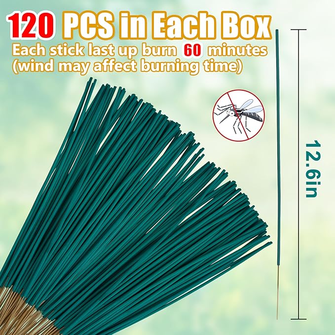 120 Pcs Natural Mosquito Repellent Outdoor Patio, Citronella Oil Mosquito Incense Sticks Plant-Based Bug Repellent for Patio Camping Fishing Backyard Travel Mosquito Control