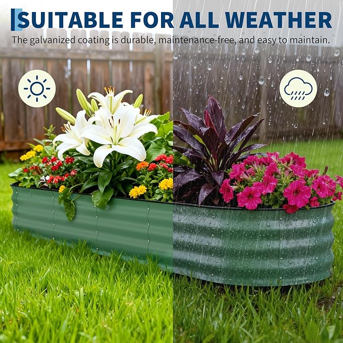 GarveeLife 8x2x1.5 ft Galvanized Raised Garden Bed - 18“ Tall Metal Planter Box for Vegetables, Flowers, Herbs, Rust-Resistant Outdoor Garden Box, Easy Assembly Raised Beds for Gardening, Green