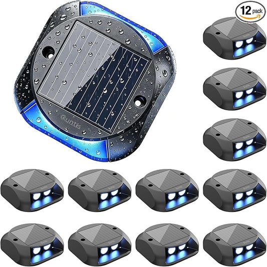Quntis Solar Dock Lights Blue 12 Pack, 1/3 Mile High-Visibility Marine Markers, 20H Dusk to Dawn, Submersion Resistant Waterproof Deck Lights for Boating, Yacht Pier & Lakefront