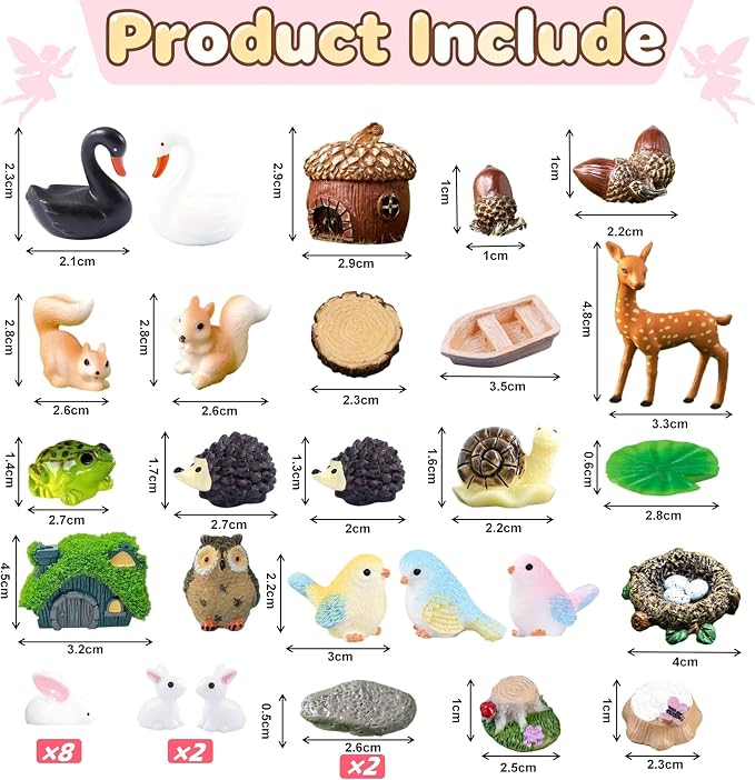 147Pcs Fairy Garden Kit Complete Miniature Figurines Accessories Set with Exclusive Mini Coffee Cups Butterflies DIY Resin Fairy House Mushrooms Animals Trees Decor for Indoor Outdoor Lawn Plant Pots
