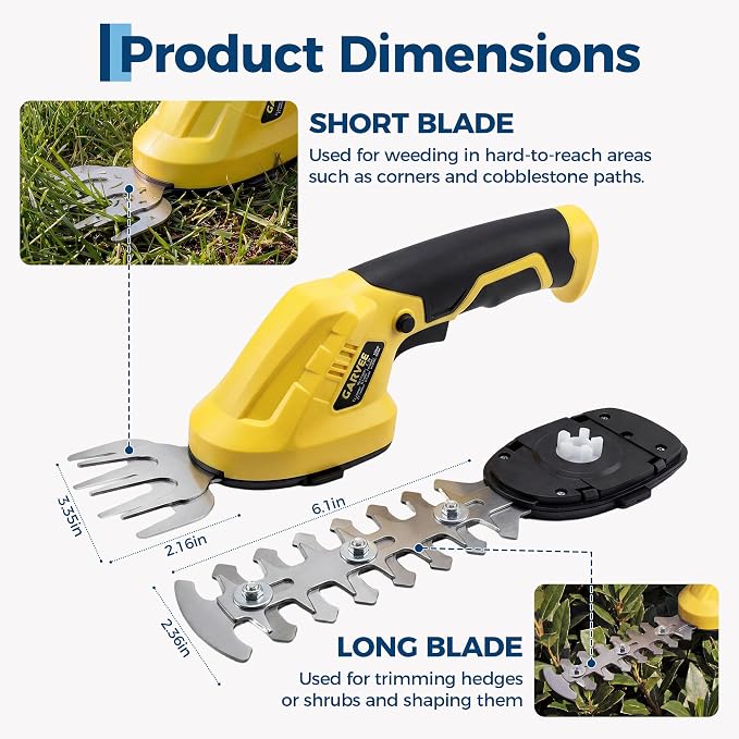 2-in-1 Electric Handheld Hedge Trimmer, Cordless Grass Shear & Shrub Trimme, Lightweight Rechargeable Bush Trimmers, with Type-C Cable, Dual Safety Switch, Brushless Motor, for Yard, Lawn, Garden