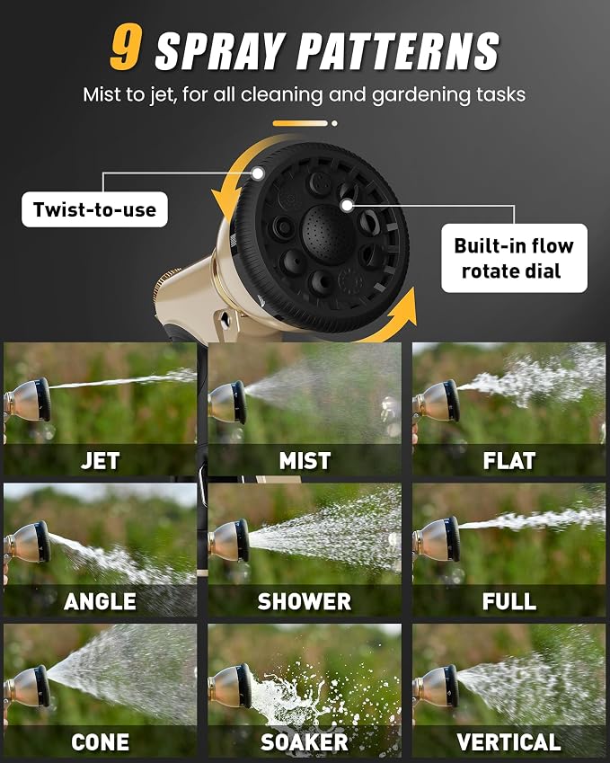 RAINPOINT Garden Hose Nozzle, Metal Hose Sprayer Nozzle With 9 Adjustable Spray Patterns, Heavy Duty Hose Sprayer for Watering Plants, Lawns, Car Wash, Pet Washing(Black)