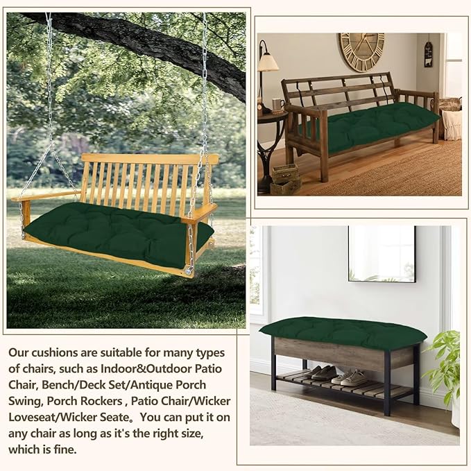 Yddsky 59 inch Indoor/Outdoor Bench Cushion, Swing Cushion,2/3 seat Thick Outdoor Garden Bench Seat Cushion Backrest Waterproof Bench Pad (59 X 19.13 in,Dark Green)