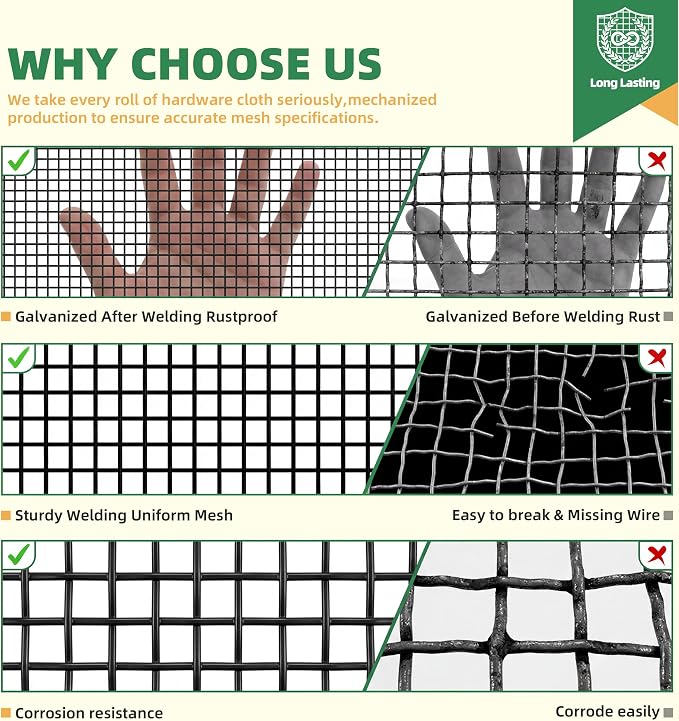 Jotesnew 1/4 inch Hardware Cloth, 36in x 100ft 23Gauge Hot Dipped Wire Mesh Roll, Black Coated Welded Wire Fence for Chicken Wire Mesh, Rabbit Cages, Poultry Netting, Garden