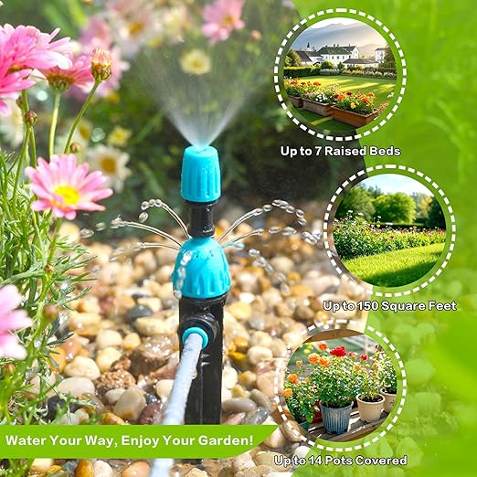 98ft Drip Irrigation Kit, Upgraded Quick-Connect System with Adjustable Nozzles & Durable Hoses, Complete Garden Watering Solution for Outdoor Plants, Flower Beds, Lawns and Patios