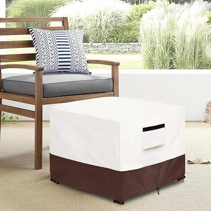 Patio Ottoman Cover,32W x 32D x 18H inch,Waterproof Square Patio Small Side Table Cover,Suitable for 3-Piece Outdoor Wicker Patio Bistro Set Side Table(Beige)