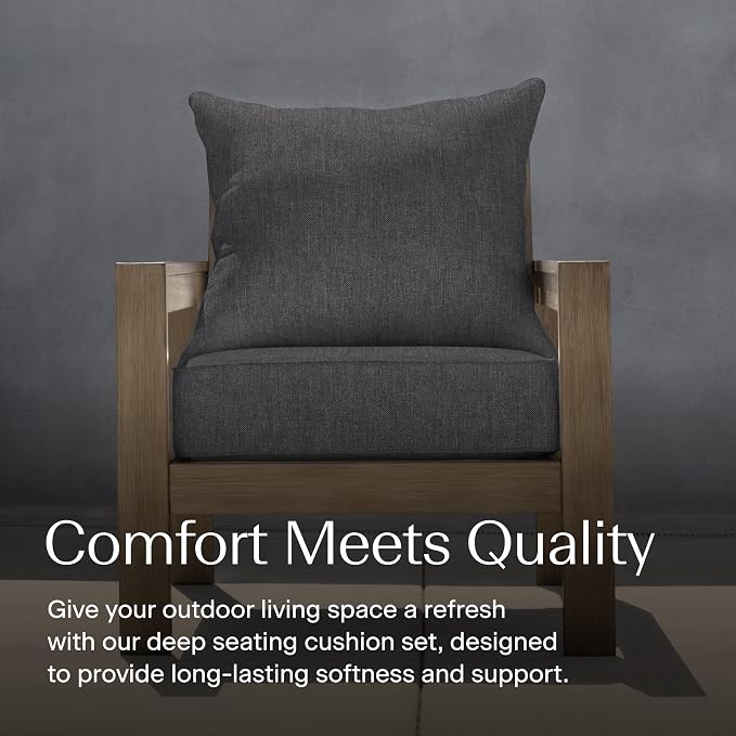 Honeycomb Outdoor Heritage Deep Seat, 24 x 23, Textured Solid Charcoal Grey Chair Cushion with Removable Cover, for Patio Furniture