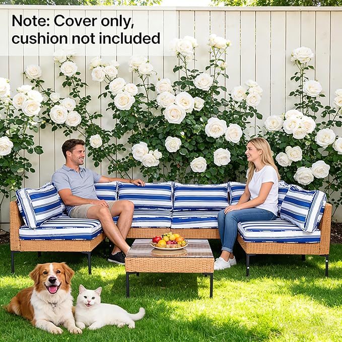 14 Piece Outdoor Patio Cushion Covers Replacement Waterproof with Zipper for 6-Seater Sectional Couch Chair Patio Furniture Conversation Sofa Seat Cushions Slipcovers Set, Only Cover