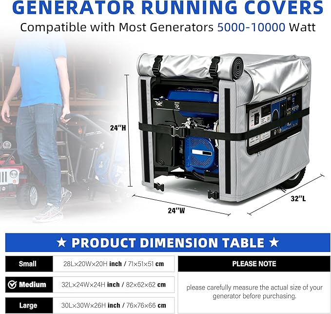 Generator Covers, 900D Heavy Duty Waterproof Fabric. 32L×24W×24H Inch Outdoor Generator Covers, with Windproof Strap Buckles. Fits most 5000-10000 watt Generators, Gray.