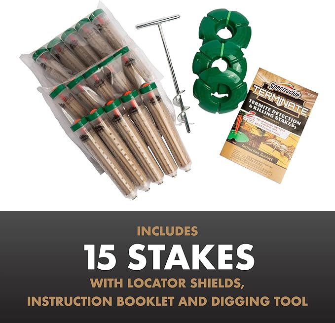 Spectracide Terminate Termite Detection & Killing Stakes, Kills Foraging Termites, Detects Termite Activity, 15 Count, 6 Pack