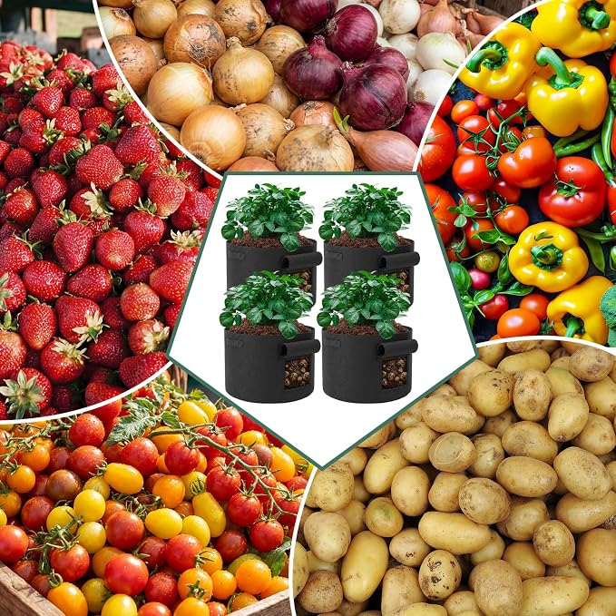 6 Pcs 30 Gallon Potato Grow Bags with 2 View Windows Heavy Duty Pots Growing Containers with Sturdy Handles, Potato Bags for Growing Potatoes Tomato Vegetables