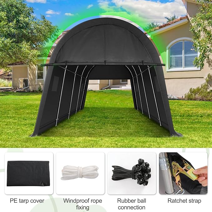 COBIZI Carports 10x20 Heavy Duty Car Canopy Garage with Removable Doors & Vents, Galvanized Frame Portable Carport Canopy Outdoor Storage Shelter with All-Season Tarp for Car Boat Truck Upgrade 2.1
