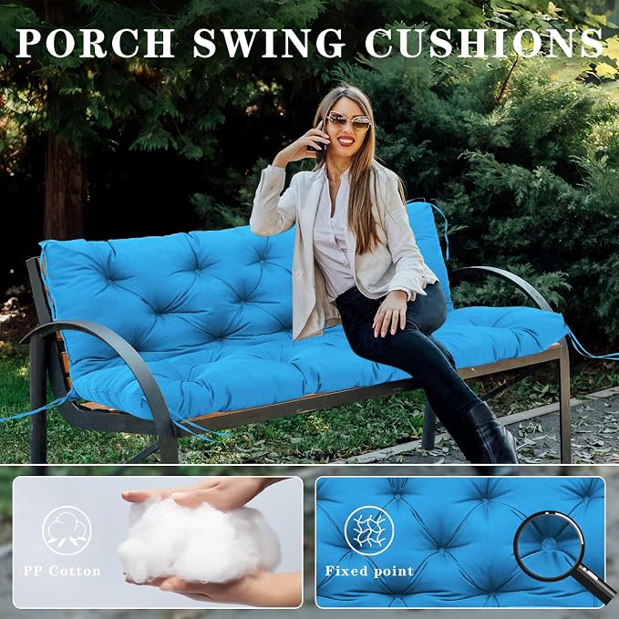 Porch Swing Cushions Outdoor, 5 Inch Thick Waterproof 2-3 Seater Replacement Swing Cushion with Backrest and Anti-Slip Ties, Perfect for Porch, Patio, Garden, Outdoor Bench Furniture, 48×40×5 Inch