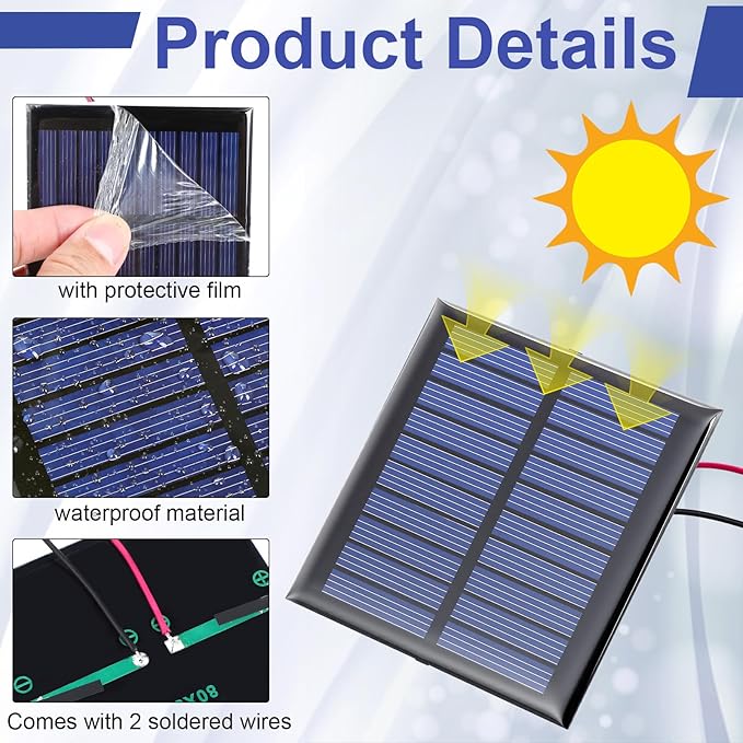 Tellegloww 10 Pcs 0.5w 5v 100ma Mini Small Solar Panel Bulk 80 x 80 mm Micro Solar Panels with Wire Clips Module Kit DIY Solar Epoxy Cell Charger Photovoltaic Cell for Light Charger Flashlight