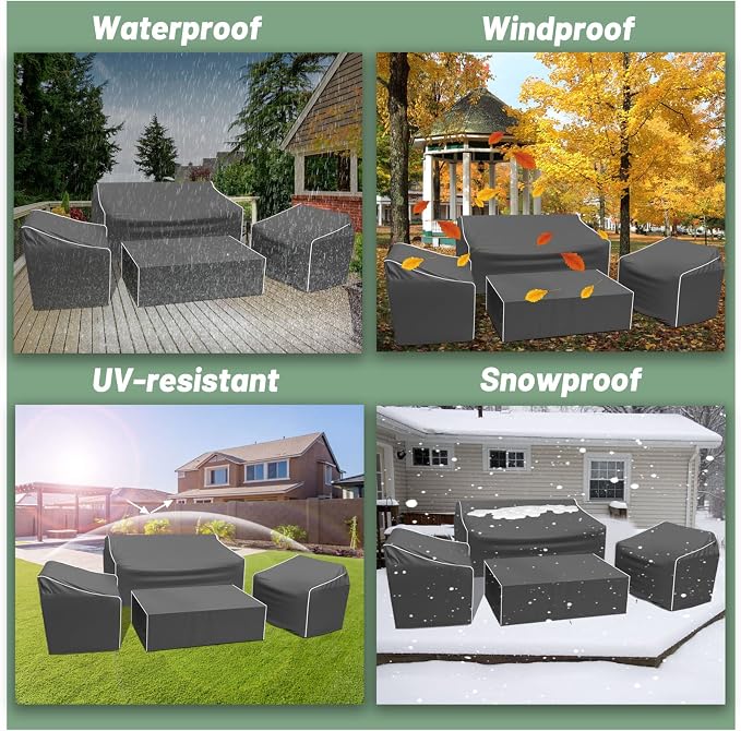 Gasadar Patio Furniture Covers, 4-Piece Outdoor Furniture Cover Waterproof for Patio Loveseat, Chair and Coffee Table, Grey