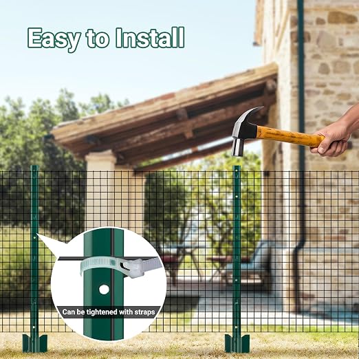 Metal Fence Posts 3 FT, Pack of 16 Green Heavy Duty U Posts, No Dig T Posts for Fences Wire Mesh, Perfect for Temporary Fencing, Electric Fence Wire, Corner Anchor