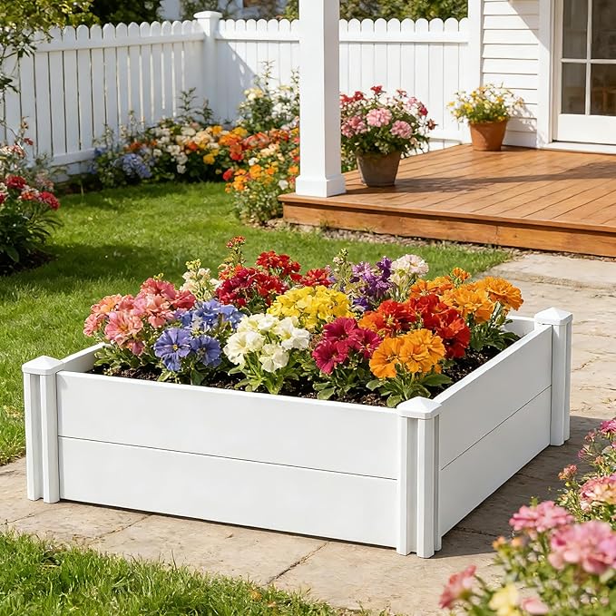 8'x4'x12 Large Vinyl Raised Garden Bed | Screwless Modular Planter Box with Open Bottom | Rust-Proof Outdoor Above Ground Bed for Vegetables, Herbs, Flowers & Whelping Pen