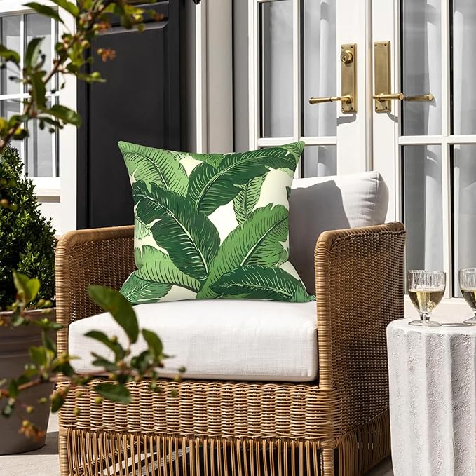 LVTXIII 2 Pack Outdoor Pillow Covers ONLY 18x18 Inch, Water-Repellent Square Decorative Cushion Covers for Patio Furniture, Garden, Sofa, Swaying Palms Green