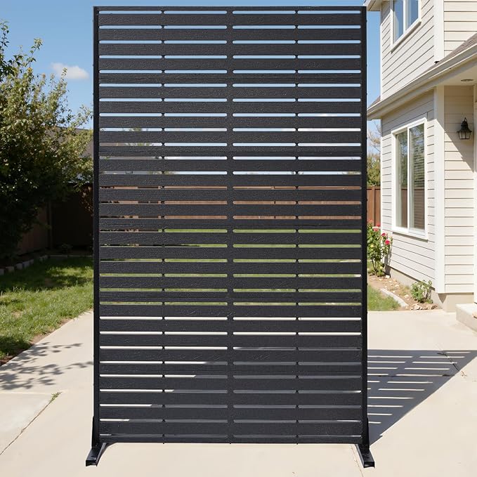 Privacy Screen Outdoor 72" Hx47 W Freestanding Privacy Panel with Stand, HDPE Decorative Privacy Fence with Sandblasting Louver Pattern, Patio Divider Privacy Screens for Outside,Balcony ﻿