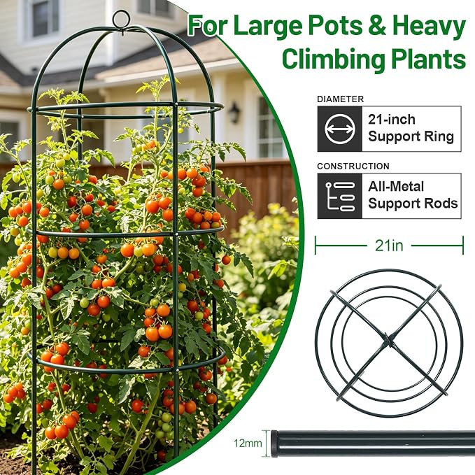 Trellis for Climbing Plants Outdoor, 2Pcs 75" Tall, 21" Dia, Heavy Duty Metal Garden Trellis Tower Potted Cages for Flowers Fruits Vegetable Cucumber Tomato Rose Clematis Pea Bean Raised Bed Trellises
