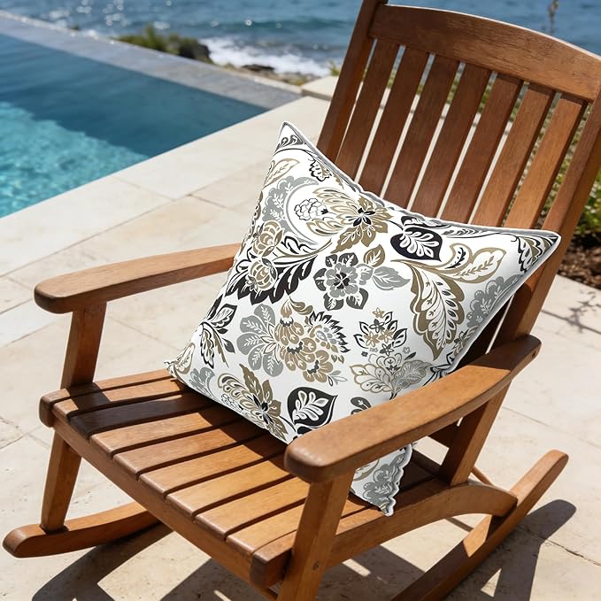 LVTXIII Outdoor Throw Pillows 18x18 Patio Waterproof Square Pillows with Piping Fade Resistant Accent Pillow for Spring Summer Garden Decoration, Set of 2, Dailey Tan