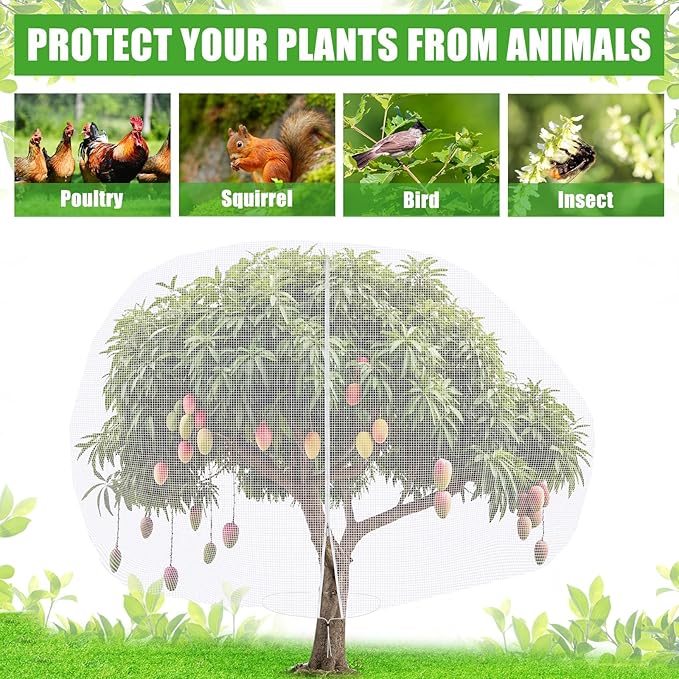 12 x 16 ft Large Fruit Tree Netting for Protecting Fruit from Squirrels Birds Bug Deer & Rat Garden Mesh Netting with Zipper and Drawstring Tree Covers for Blueberry Peach Apple Garden Bushes