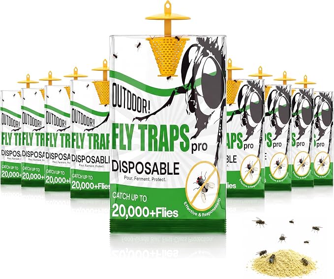 Fly Traps Outdoor Hanging 6 Pack, Add Water Outdoor Flying Insect Trap Fly Traps, Portable Disposable Fly Catcher for Backyard, Ranch, Farm, Barn, Patio & Garbage Areas