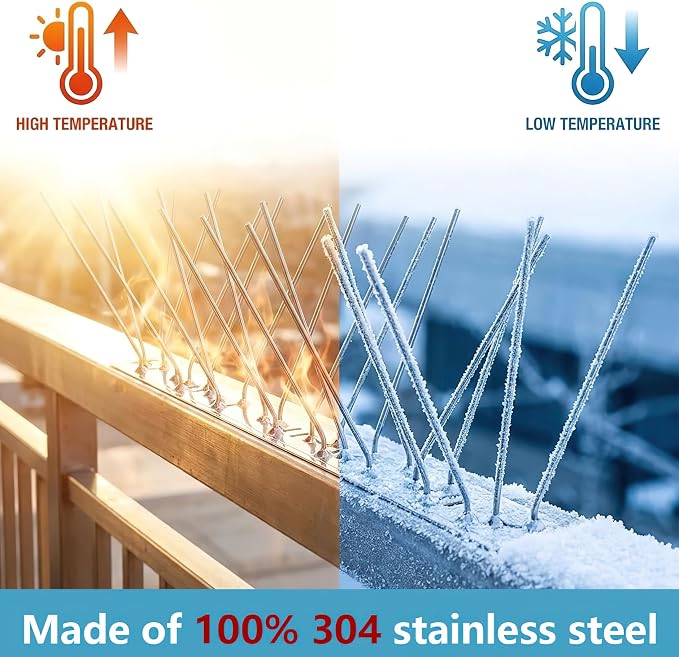 Bird Spikes,Black Install,304 Stainless Steel Bird Deterrents Spikes for Outside to Keep Birds Away Bird Scare Devices Outdoor,9.84FT 12Pcs