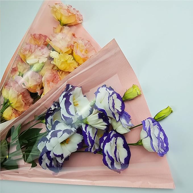 50 Pack flower bouquet wrapping paper-9.8in x 18in x 3.9in, flower bags for bouquets, bouquet bags Kraft floral wrapping paper, Flower Sleeves Wrapping Bags Perfect for Birthday, Wedding(Pink)