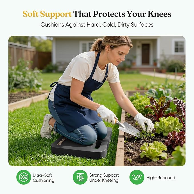 Grenebo High-Density NBR Foam Garden Kneeling Pad, 1.6" Extra Thick Gardening Pads for Kneeling, Ultra Soft Kneeling Pads for Gardening, Work, Exercise, Yoga, Bathing Baby, 17.3×11×1.6 in, Black