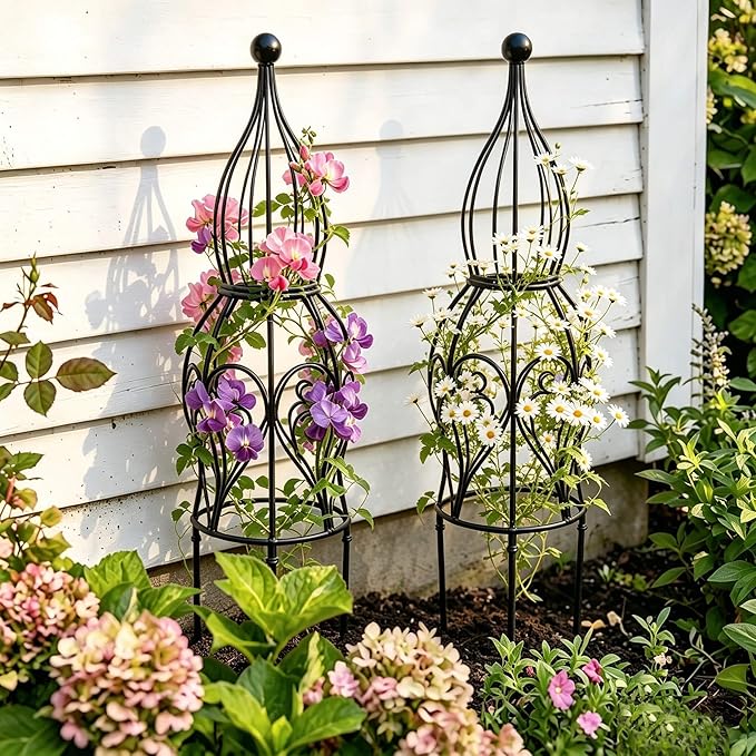 2-Pack Metal Garden Obelisk Trellis, 26.4" Butterfly Rose Plant Support | fits 9-12in planters,metal topiary trellis for roses clematis ivy jasmine, 2-pack patio outdoor plant support