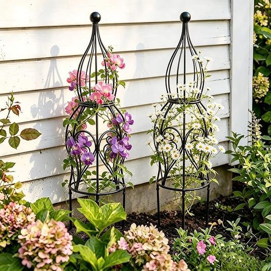 2-Pack Metal Garden Obelisk Trellis, 26.4" Butterfly Rose Plant Support | fits 9-12in planters,metal topiary trellis for roses clematis ivy jasmine, 2-pack patio outdoor plant support