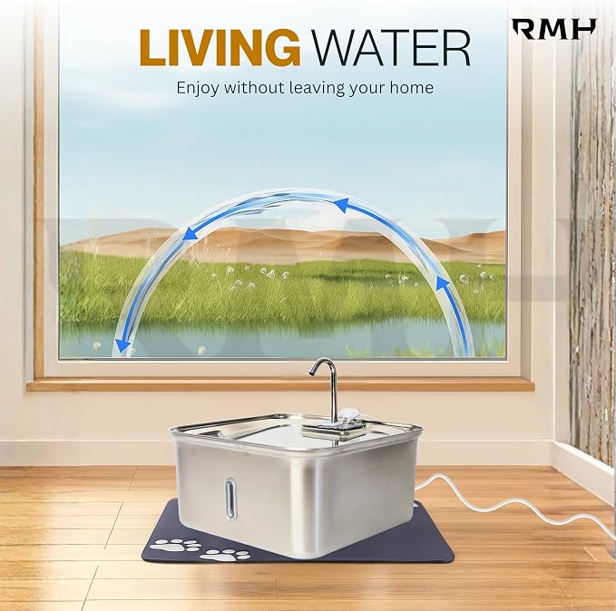 Stainless Steel Cat Water Fountain 7L with Waterproof Mat – Large Dog & Multi-Pet Automatic Drinking Fountain, Quiet Pump, 3-Stage Filtration & LED Water Window