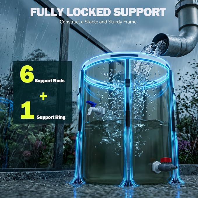 SKM Collapsible Rain Barrel, 53 Gallon Portable Rain Water Collection System to Collect Rainwater from Gutter, Foldable Water Storage Tank with Spigot for Garden, Lawn & Outdoor Plant Watering, Green
