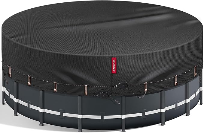QH.HOME 550D 21.5 Ft Pool Covers for Above Ground Pools[Upgraded Tear-Proof & Windproof] wth Pre-Installed Dual-Rachet and Rope,Pool Covers for Above Ground Pools-Snug Fit & Waterproof Protection