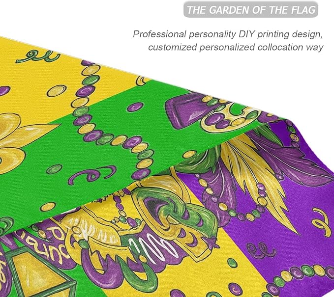 Happy Mardi Gras House Flag 28x40 Inch Double Sided Outside Fleur de Lis Masquerade Mask Carnival Seasonal Yard Outdoor Flag Banner for Garden Lawn Patio Holiday Decorations