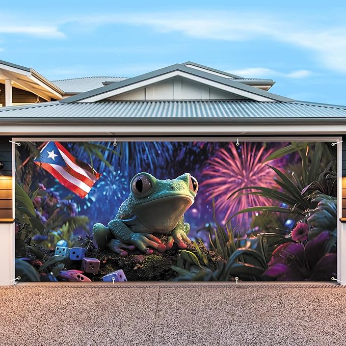 6 * 13FT Summer Puerto Rico Garage Door Cover Decorations Sunset Palm Trees Garage Door Banner for Outdoor Indoor Summer Party Photography Backdrop