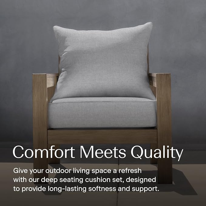 Honeycomb Outdoor Heritage Deep Seat, 24 x 23, Textured Solid Platinum Grey Chair Cushion with Removable Cover, for Patio Furniture